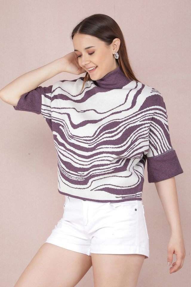 Embroidered High Neck Blended Fabric Women's Winter Wear Sweater-image-25