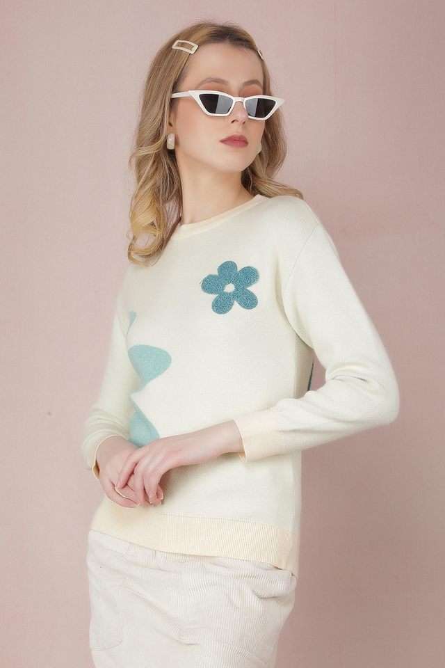 crimsoune club Floral Round Neck Blended Fabric Women's Winter Wear Sweater-picture-36