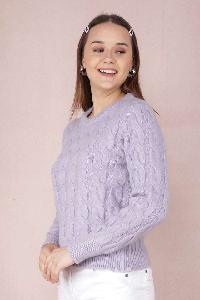 Textured-Round-Neck-Blended-Fabric-Women-Sweater