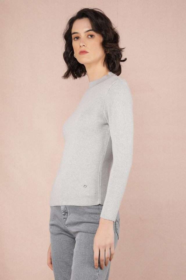 Solid-High-Neck-Blended-Fabric-Women-Sweater