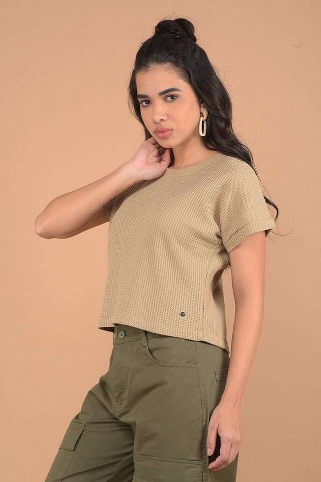 crimsoune club Embroidered Blended Fabric Round Neck Women T-Shirt-picture-10