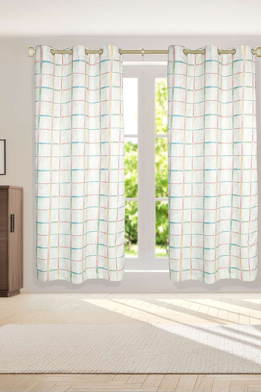 Adorne-Printed-Check-Multi-Door-Curtains-Set-Of-2