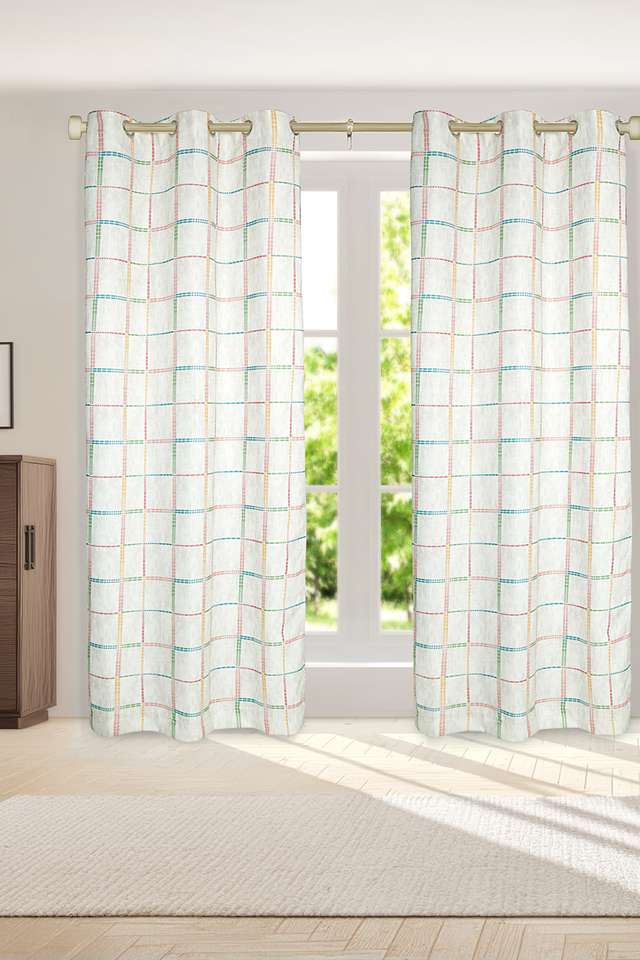 Adorne-Printed-Check-Multi-Xldoor-Curtains-Set-Of-2