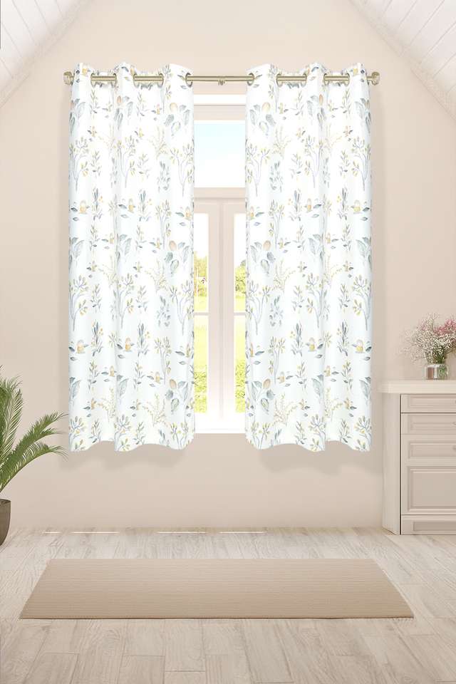 Adorne-Printed-Lemon-Leaf-Ochre-Window-Curtains-Set-Of-2
