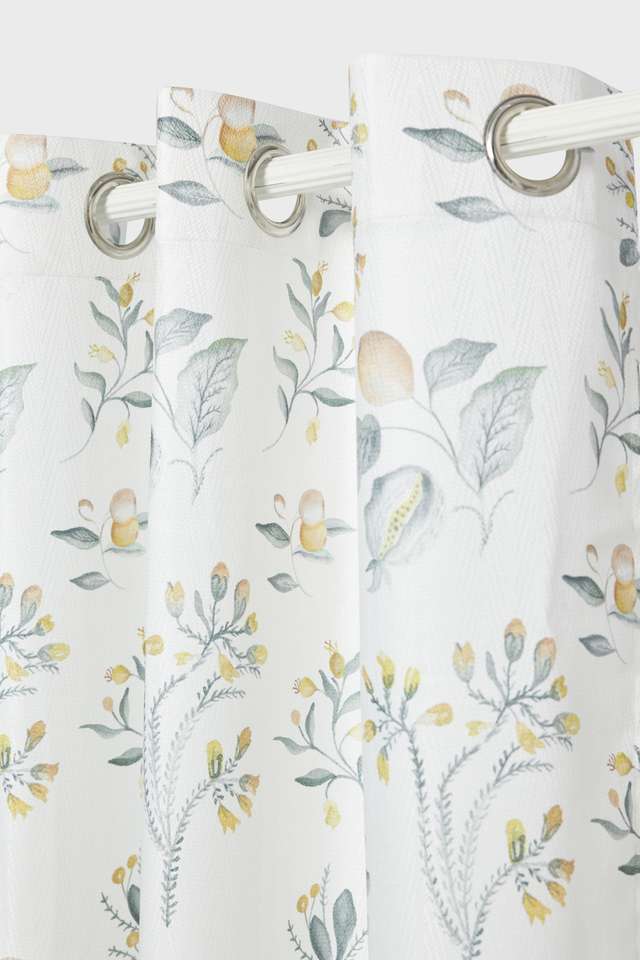Adorne-Printed-Lemon-Leaf-Ochre-Window-Curtains-Set-Of-2