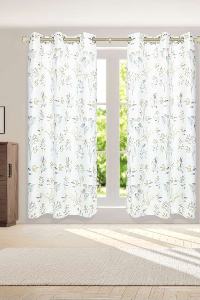 Adorne-Printed-Lemon-Leaf-Ochre-Door-Curtains-Set-Of-2