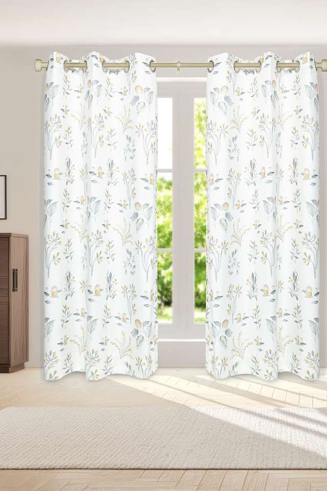 Adorne-Printed-Lemon-Leaf-Ochre-Xl-Door-Curtains-Set-Of-2