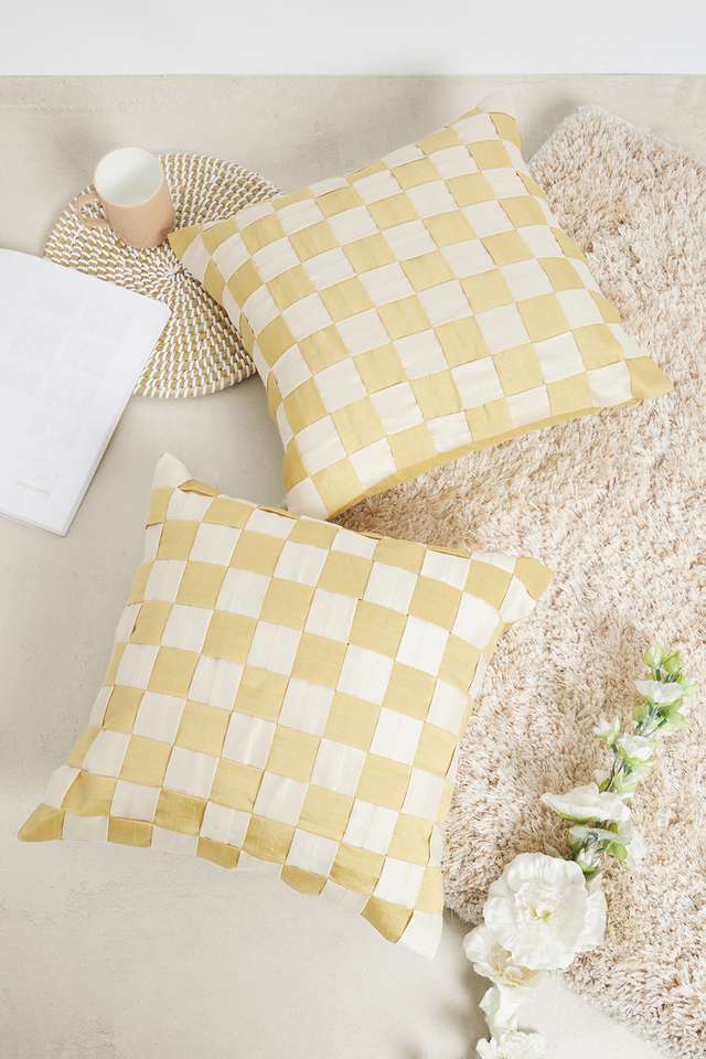 Mirage-Check-Block-S/2-Gold-40x40-Cushion-Cover