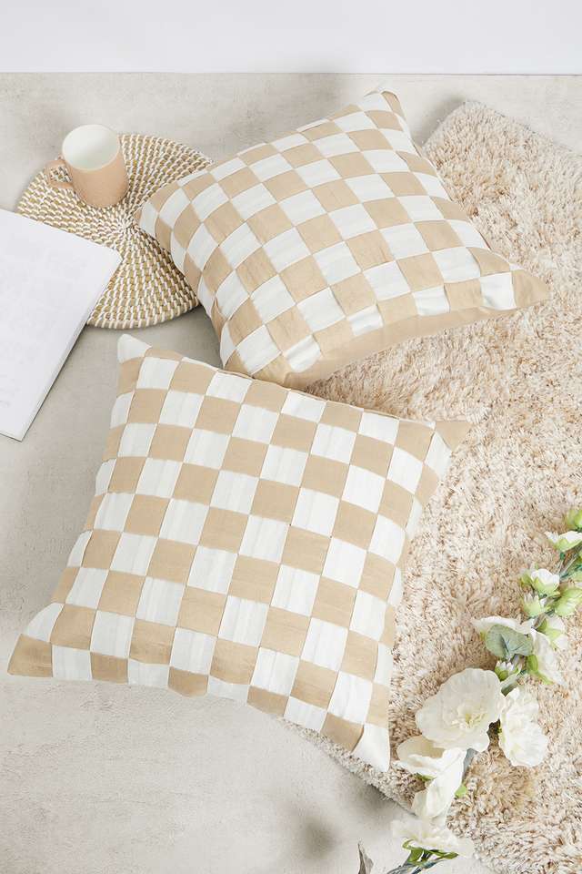 Mirage-Check-Block-S/2-Ivory-40x40-Cushion-Cover