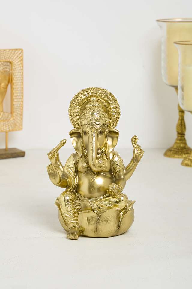 Glitz-Golden-Ganesha-On-Lotus-25-Cm