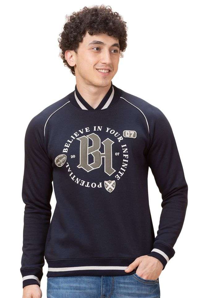 Buy Being Human Navy Printed Cotton High Neck Men's Sweatshirt