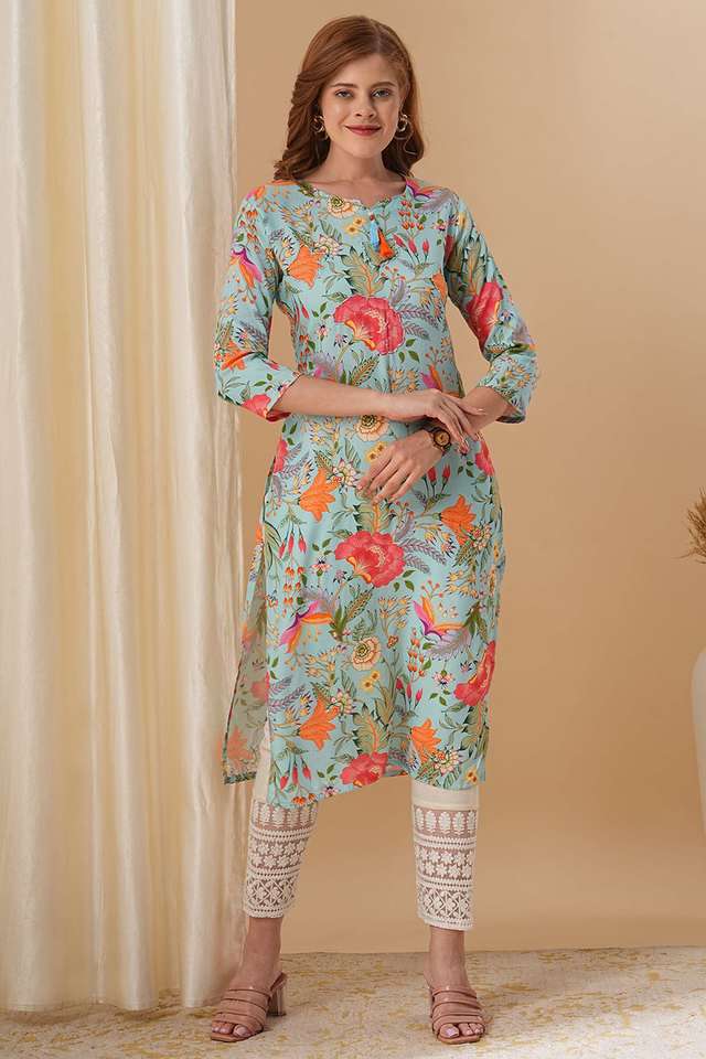 Printed-Cotton-Round-Neck-Women-s-Casual-Wear-Kurta