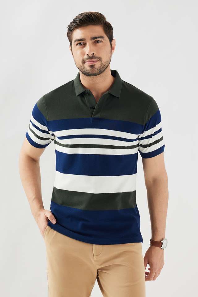 Stripes-Blended-Fabric-Polo-Men-s-T-Shirt
