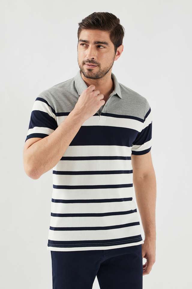 Stripes-Blended-Fabric-Polo-Men-s-T-Shirt