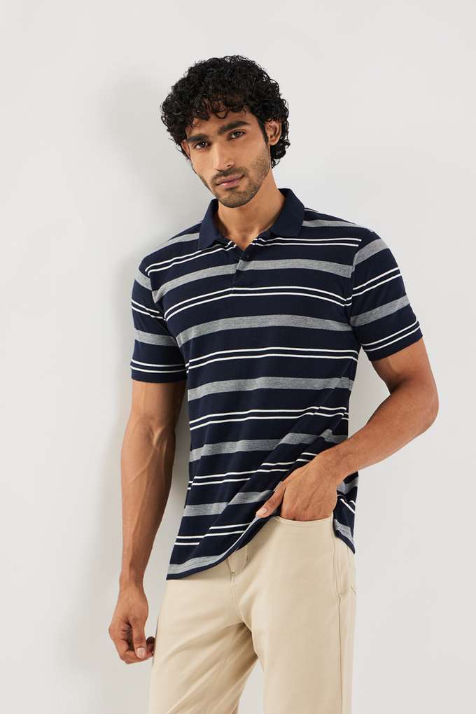 Stripes-Blended-Fabric-Polo-Men-s-T-Shirt