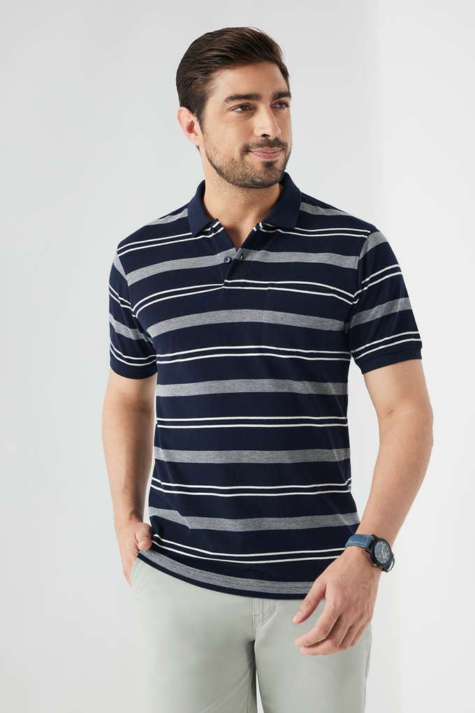 Stripes-Blended-Fabric-Polo-Men-s-T-Shirt