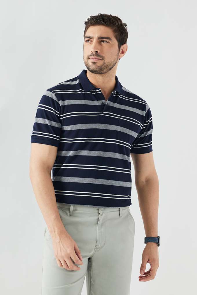 Stripes-Blended-Fabric-Polo-Men-s-T-Shirt