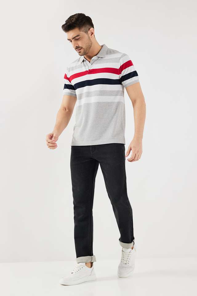 Stripes-Blended-Fabric-Polo-Men-s-T-Shirt