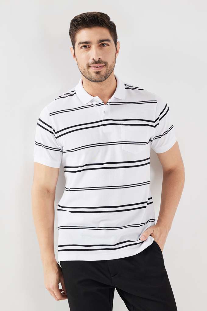 Stripes-Blended-Fabric-Polo-Men-s-T-Shirt
