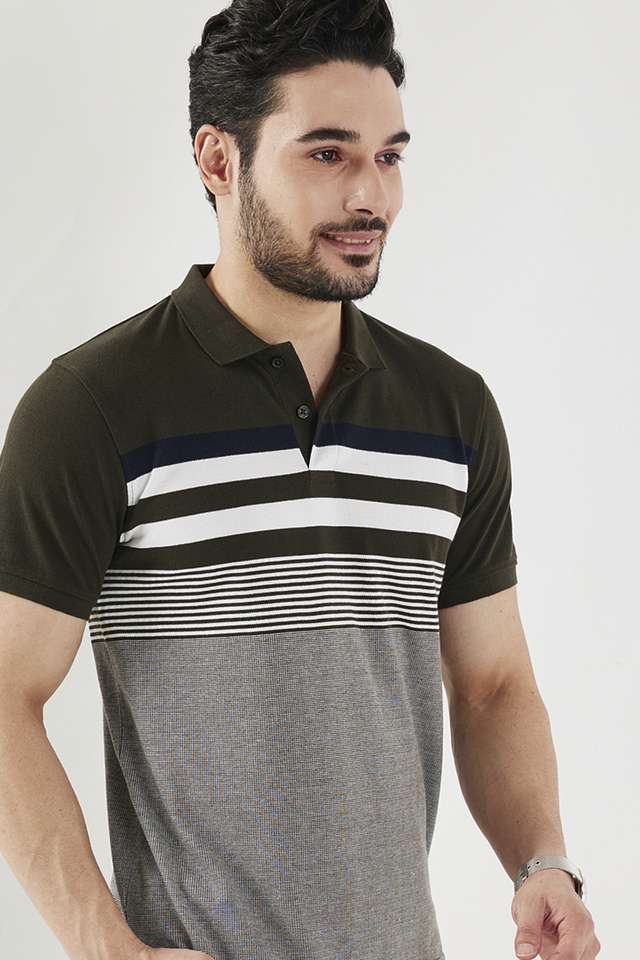 Stripes-Blended-Fabric-Polo-Men-s-T-Shirt