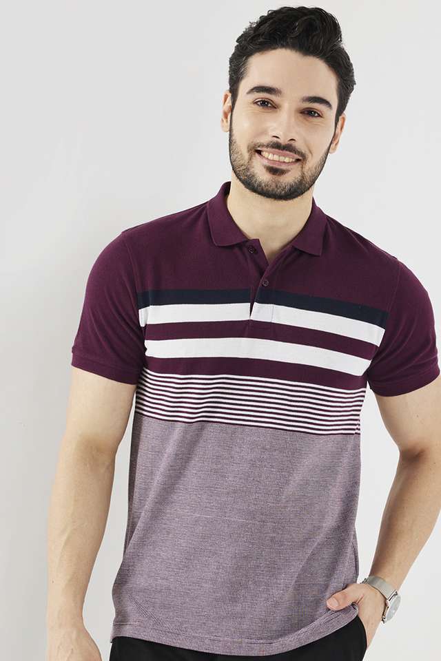Stripes-Blended-Fabric-Polo-Men-s-T-Shirt