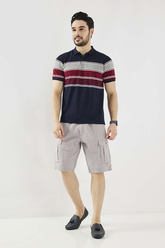Stripes-Blended-Fabric-Polo-Men-s-T-Shirt