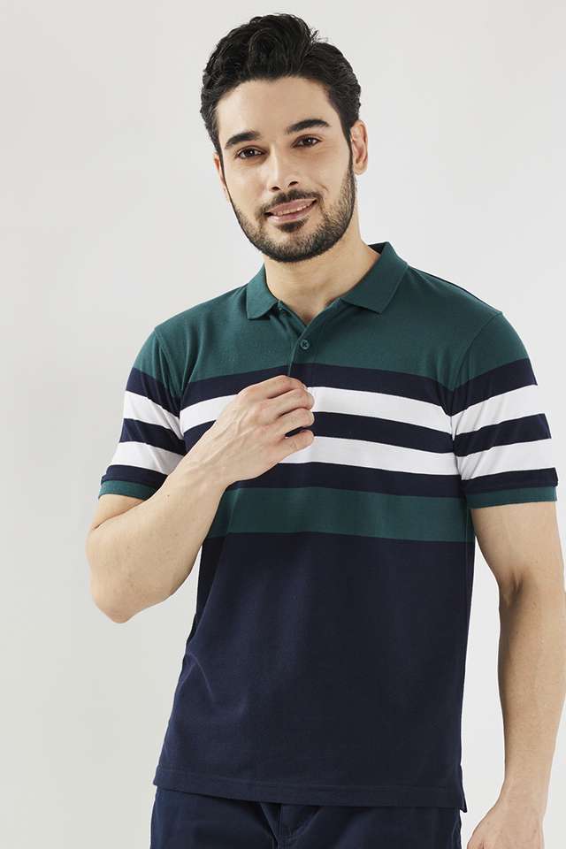 Stripes-Blended-Fabric-Polo-Men-s-T-Shirt