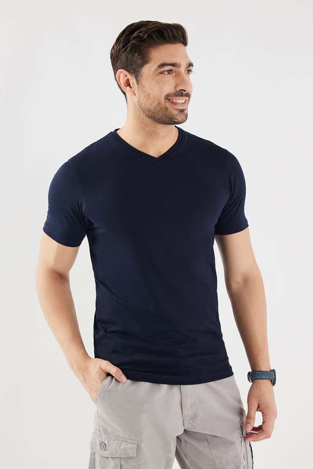 Solid-Blended-Fabric-Regular-Fit-Men-T-Shirt