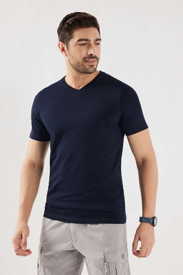 Solid-Blended-Fabric-Regular-Fit-Men-T-Shirt