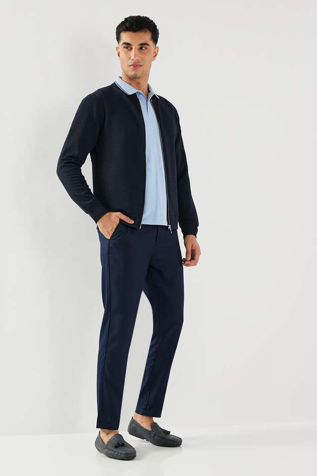 Buy FRATINI Navy Blue Cotton Zipper Regular Fit Men Casual Wear