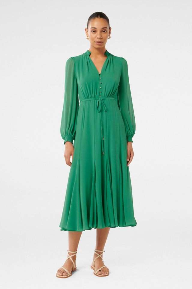 Buy Forever New green Solid Polyester V-Neck Women's Midi Dress | Shoppers  Stop