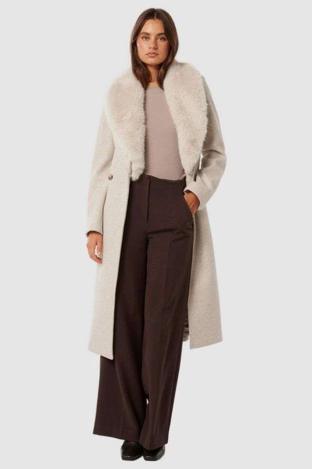 Solid-Collared-Blended-Fabric-Women-Coat