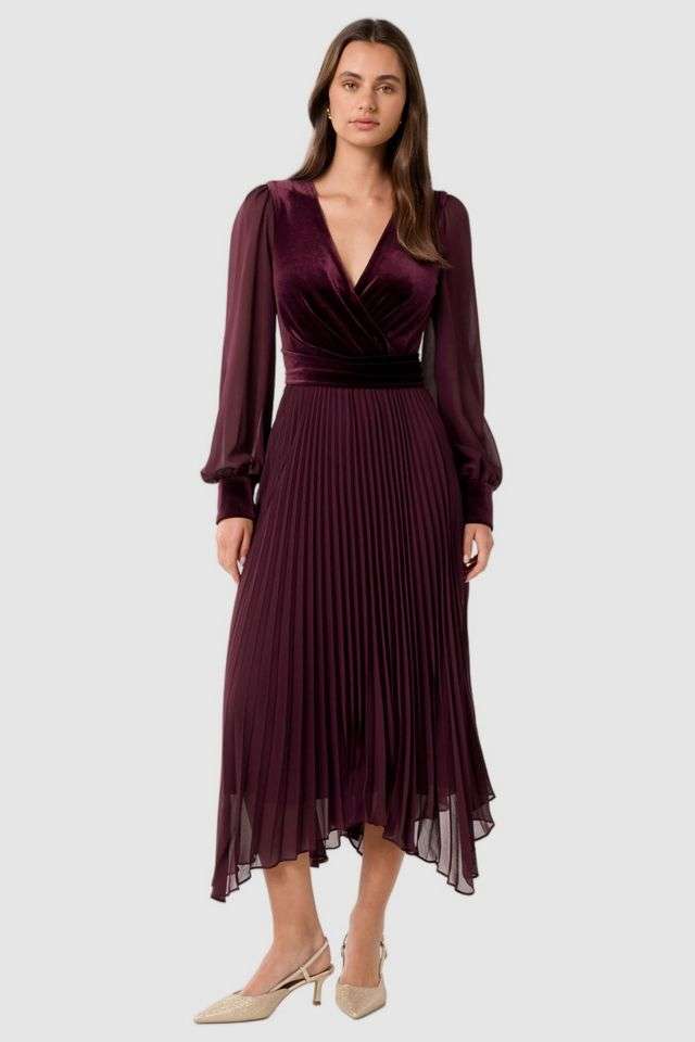 Solid-Polyester-V-Neck-Women-s-Midi-Dress