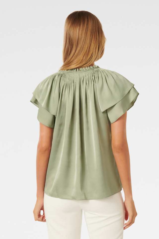 Solid-Polyester-V-Neck-Women-s-Top