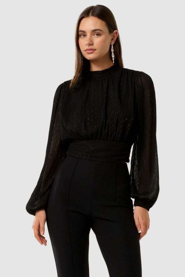 Embellished-Polyester-High-Neck-Women-s-Top