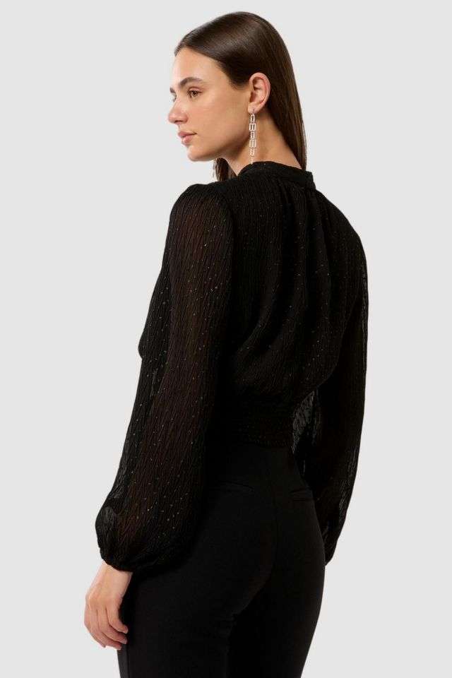 Embellished-Polyester-High-Neck-Women-s-Top