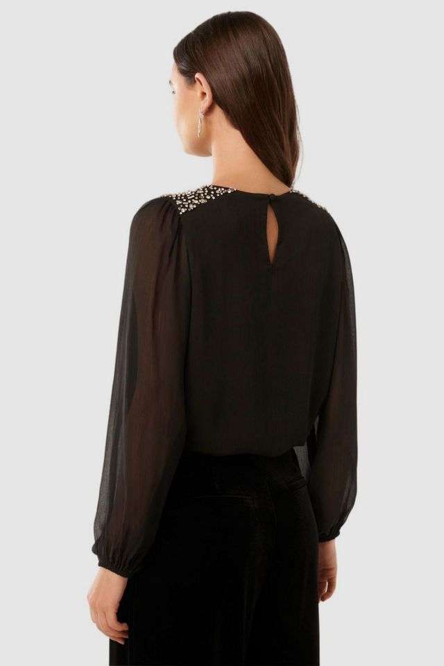 Embellished-Polyester-Boat-Neck-Women-s-Top