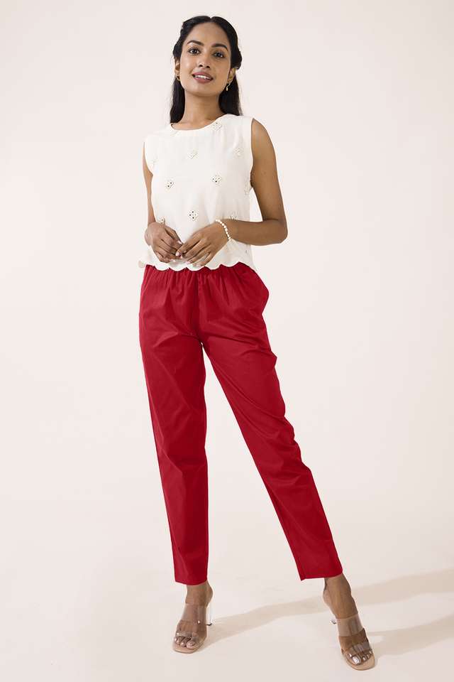 Solid-Tapered-Fit-Cotton-Women-s-Casual-Wear-Pants