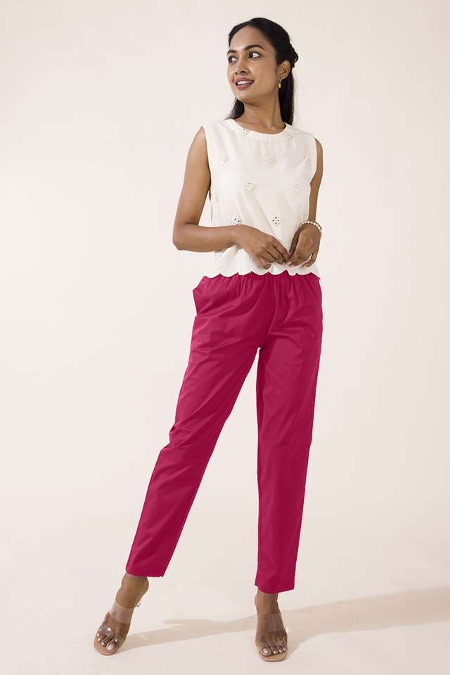 Solid-Tapered-Fit-Cotton-Women-s-Casual-Wear-Pants