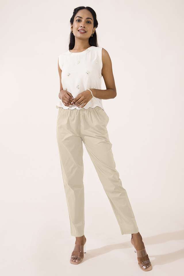 Solid-Tapered-Fit-Cotton-Women-s-Casual-Wear-Pants