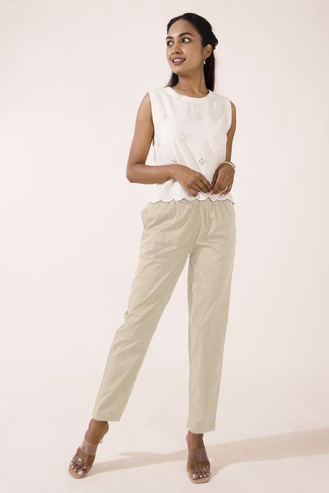 Solid-Tapered-Fit-Cotton-Women-s-Casual-Wear-Pants