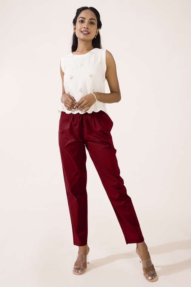 Solid-Tapered-Fit-Cotton-Women-s-Casual-Wear-Pants
