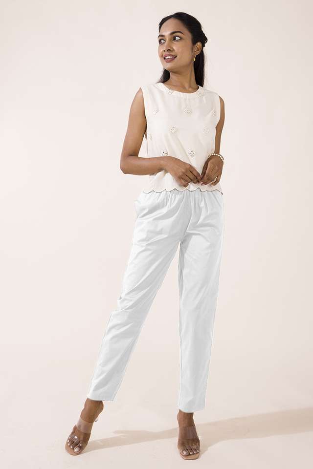Solid-Tapered-Fit-Cotton-Women-s-Casual-Wear-Pants