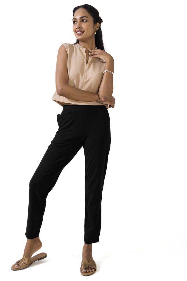 Solid-Cotton-Regular-Fit-Women-s-Pants