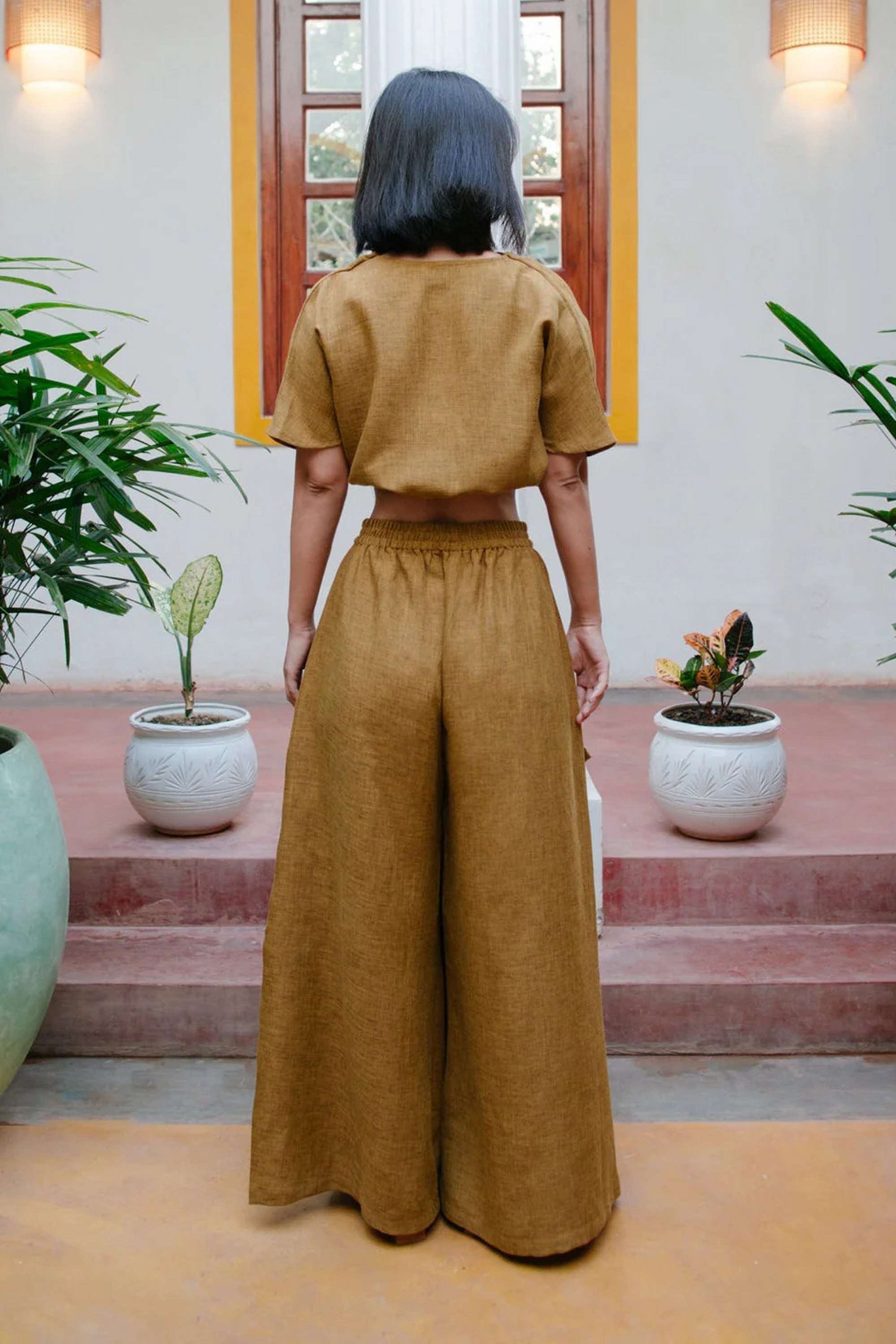 Solid-Linen-Blend-Relaxed-Fit-Women-s-Trousers