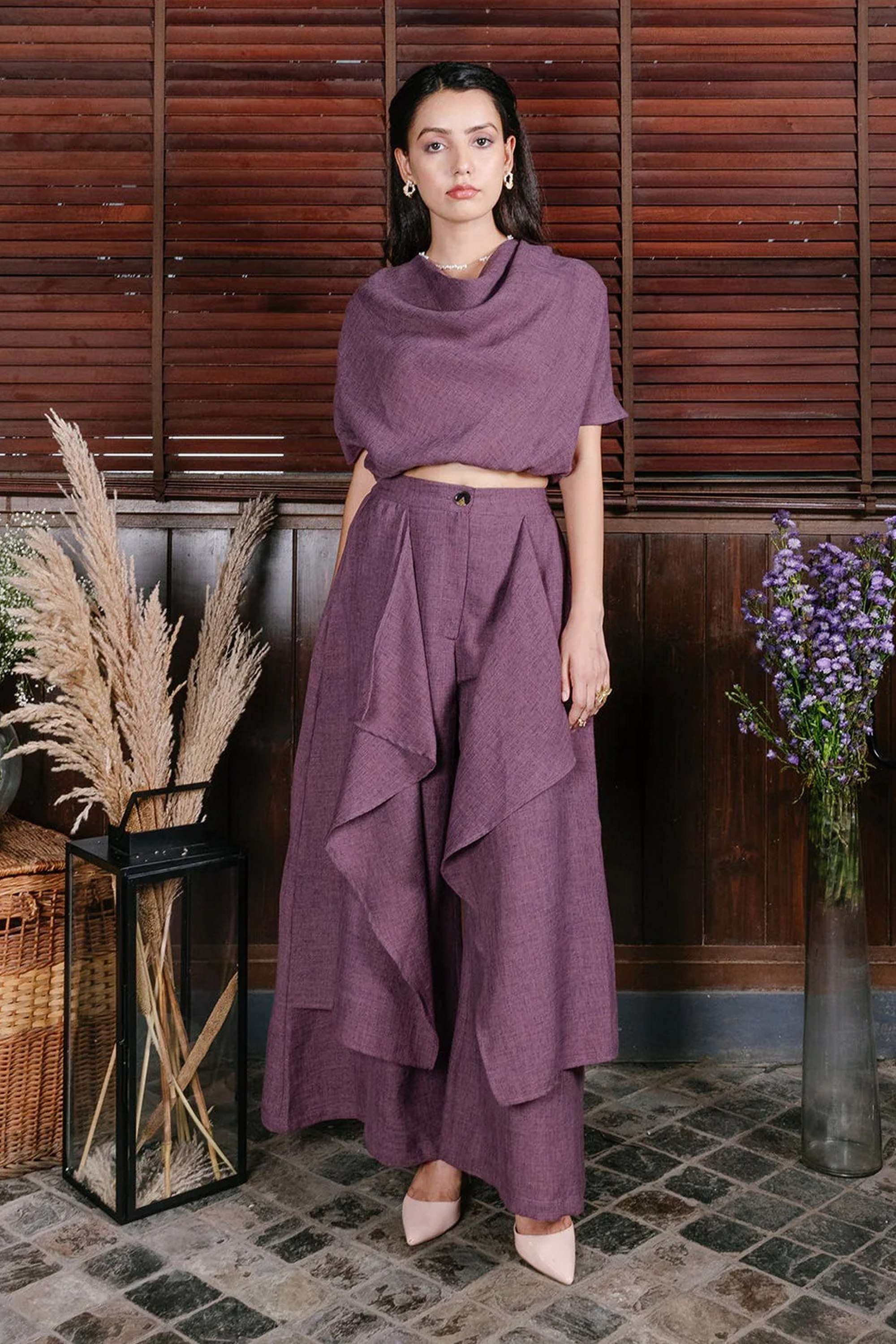 Solid-Linen-Blend-Relaxed-Fit-Women-s-Trousers