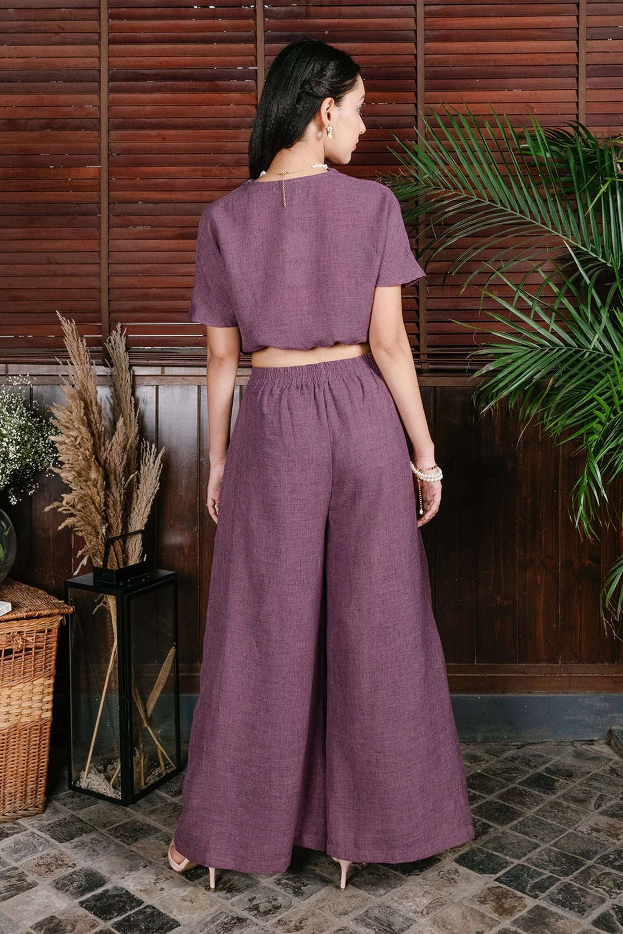 Solid-Linen-Blend-Relaxed-Fit-Women-s-Trousers