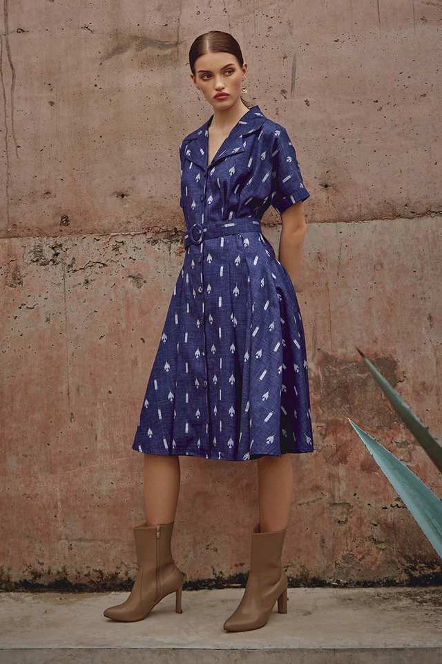 Printed-Collared-Cotton-Women-s-Knee-Length-Dress