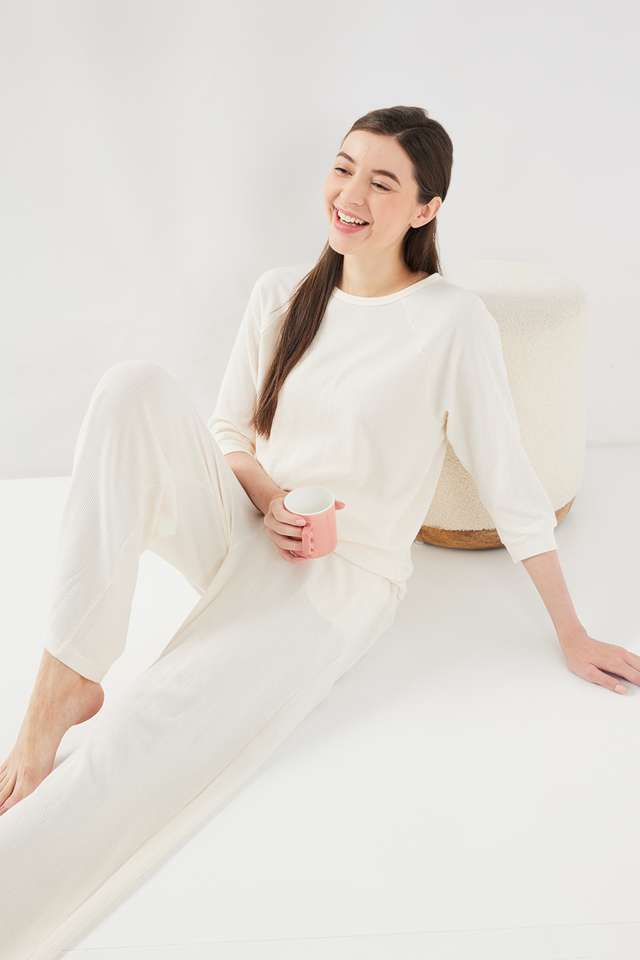 Solid-Full-Length-Blended-Fabric-Knitted-Women-s-Co-Ord-Set