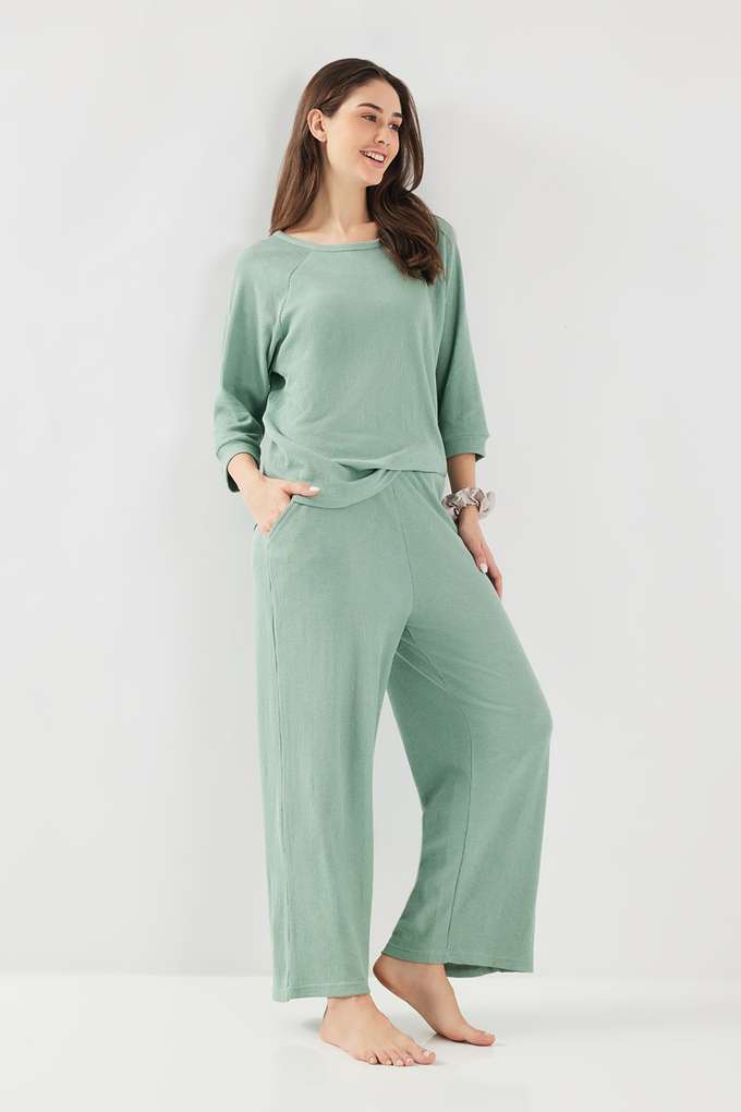 Solid-Full-Length-Blended-Fabric-Knitted-Women-s-Co-Ord-Set